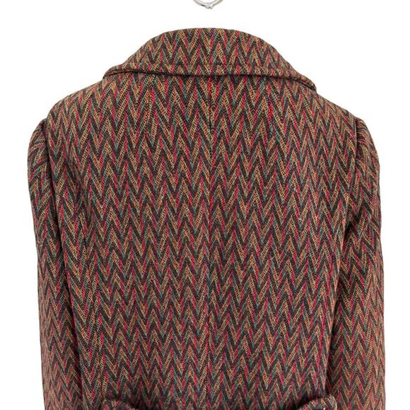 VTG 70s Retro Zigzag Woven Double Breasted Wool Car Coat SZ XL - Picture 8 of 12